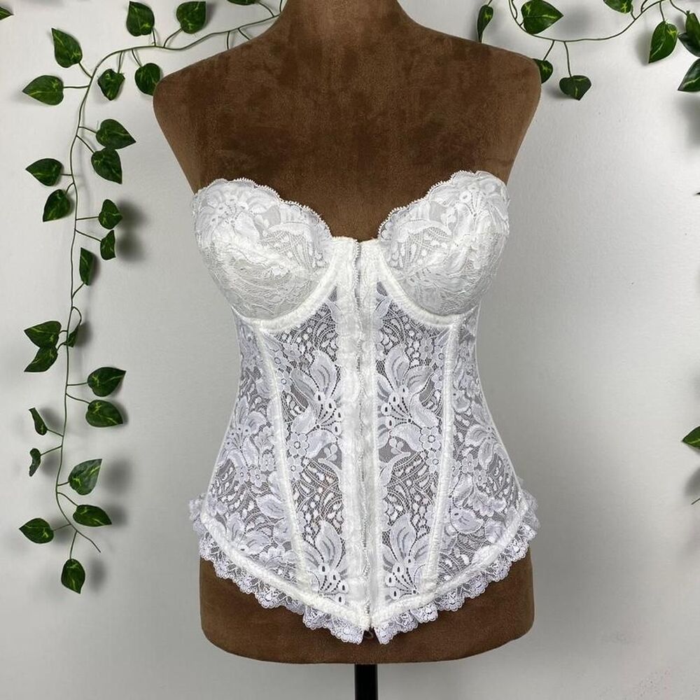 Rare Vintage Va Bien 90s BHLDN corset White lace floral lilies coquette bridal